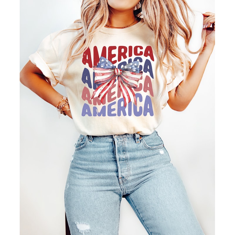 Coquette 4th of July Shirt, American Flag Shirt, USA T shirt, Women's Shirt, Retro 4th of July Shirt, Trendy Summer Shirts, Coquette Bow Tee 2.jpg