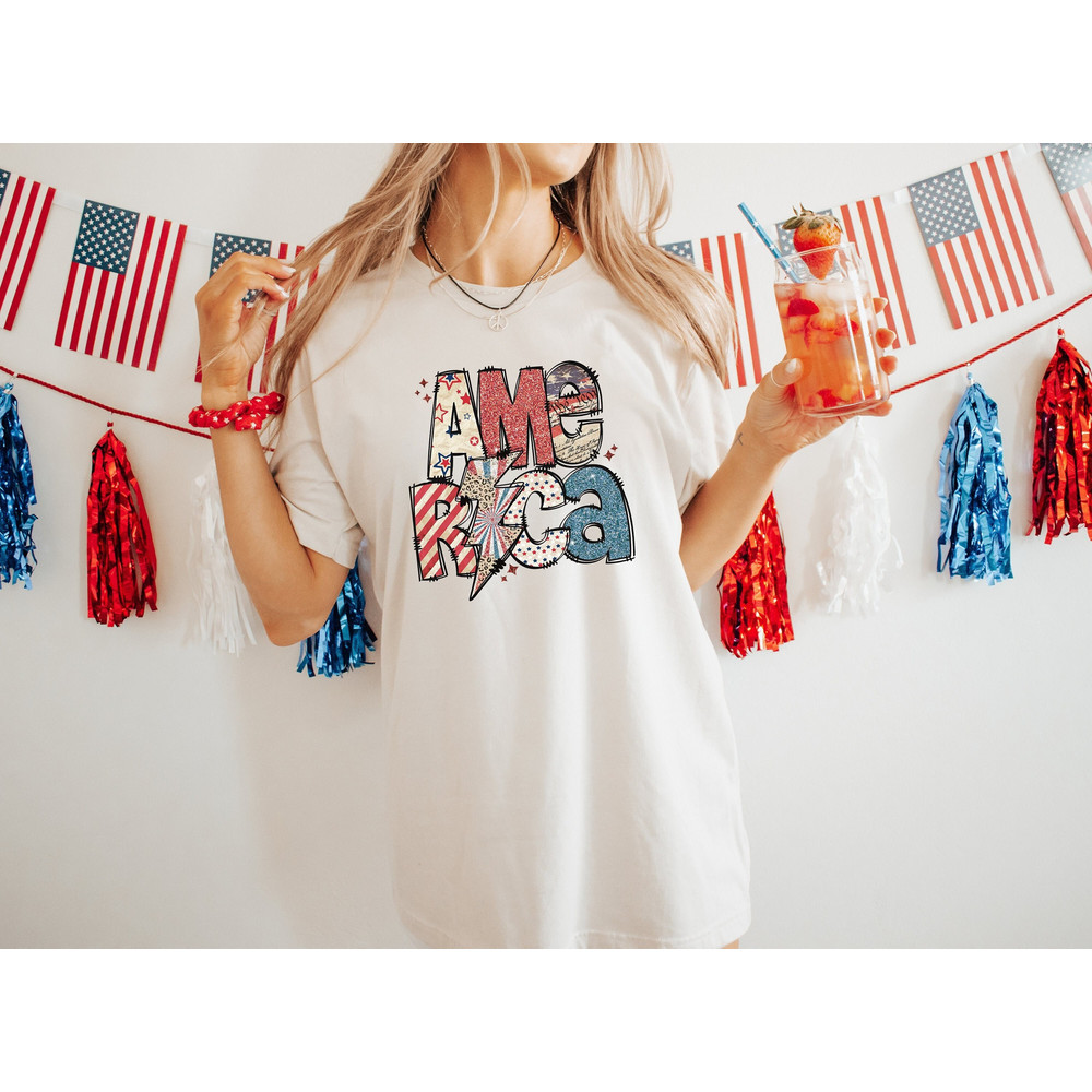 Independence Day Tee , USA Flag, Freedom, Retro America USA Patriotic T shirt, Summer BBQ t-shirt, Red White and Blue, America Lightning.jpg