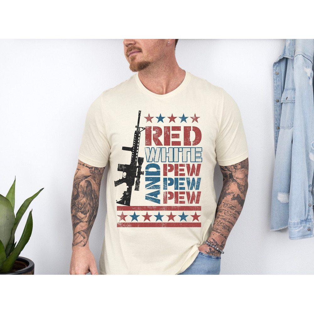 Red White And Pew Pew Shirt, Retro America Shirt, American Flag, 4th of July Shirt, Independence Day Tee, Gifts for Husband, Patriotic Shirt.jpg