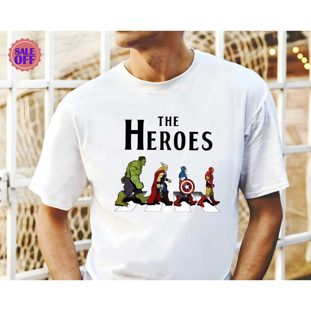 Avengers Crossing Abbey Road Shirt, Avengers Shirt, Marvel Avenge Shirt, The Heroes Abbey Road Shirt, Birthday gift shirt, Hulk, Ironman.jpg