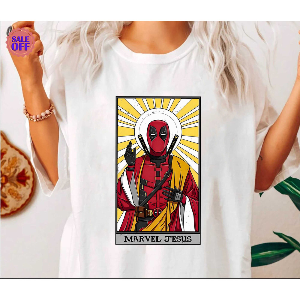 Deadpool Jesus Tarot Card Shirt, Deadpool Wolverine Shirt, Superhero Besties Shirt, Superhero X-Men Superhero Shirt, Birthday Gift Shirt.jpg