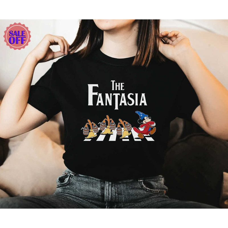 Retro Sorcerer Mickey and Magic Brooms Walking Abbey Road T-shirt, Disneyland Fantasia Tee, WDW Disney's Hollywood Studios Family Trip.jpg