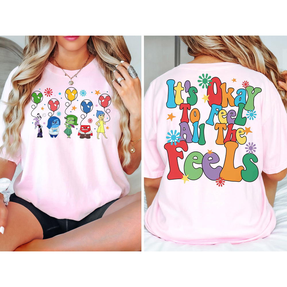 Disney 2-Sided Pixar Inside Out Shirt It'S Okay To Feel All The Feels Mickey Balloons Tshirt Disney Mental Health Therapy Psychology Tee.jpg
