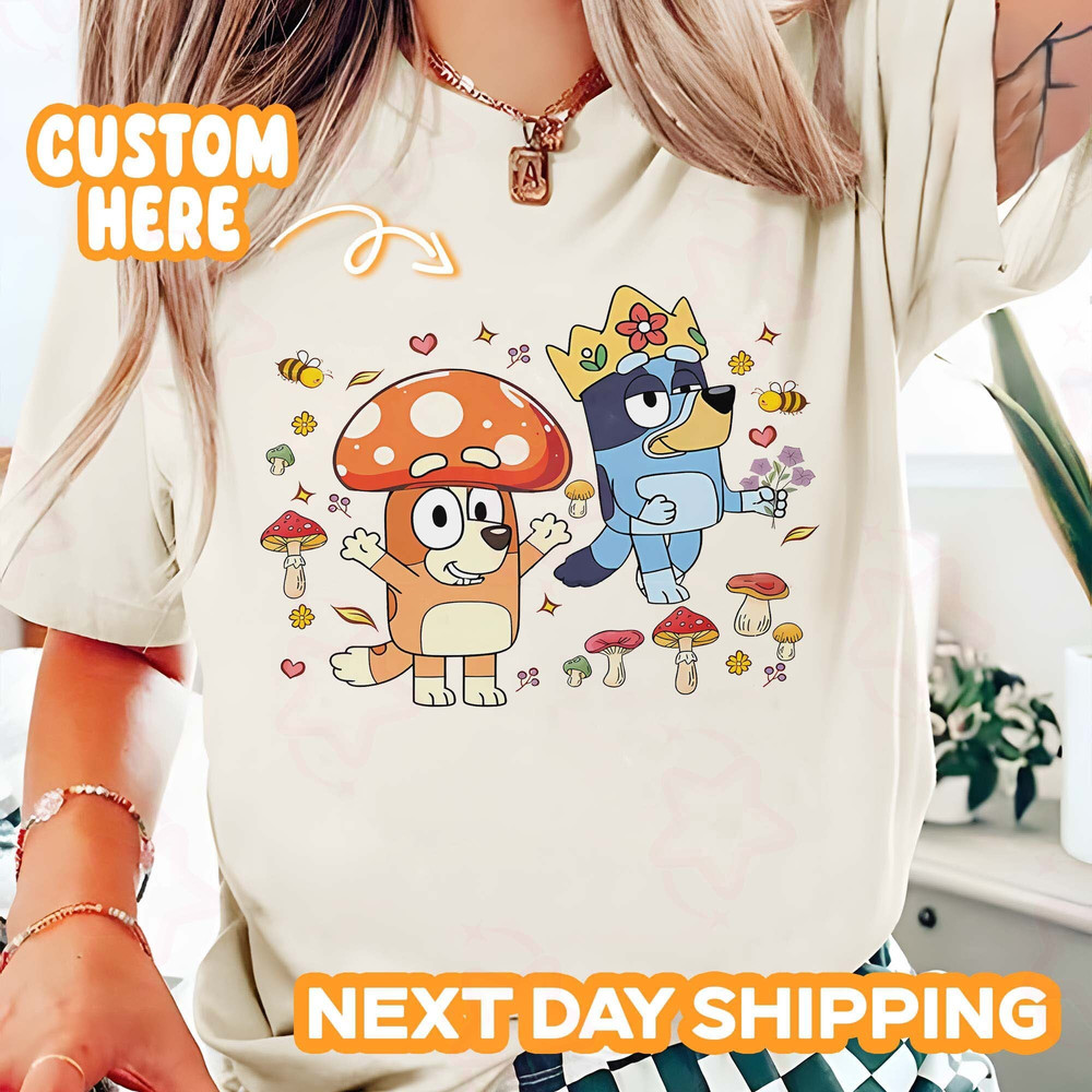 Blue Dog Mushroom Shirt, Cartoon Blue Dog Sweatshirt, Father's Day Sweatshirt, Blue Dog Characters Tee, Gift For Dad.jpg