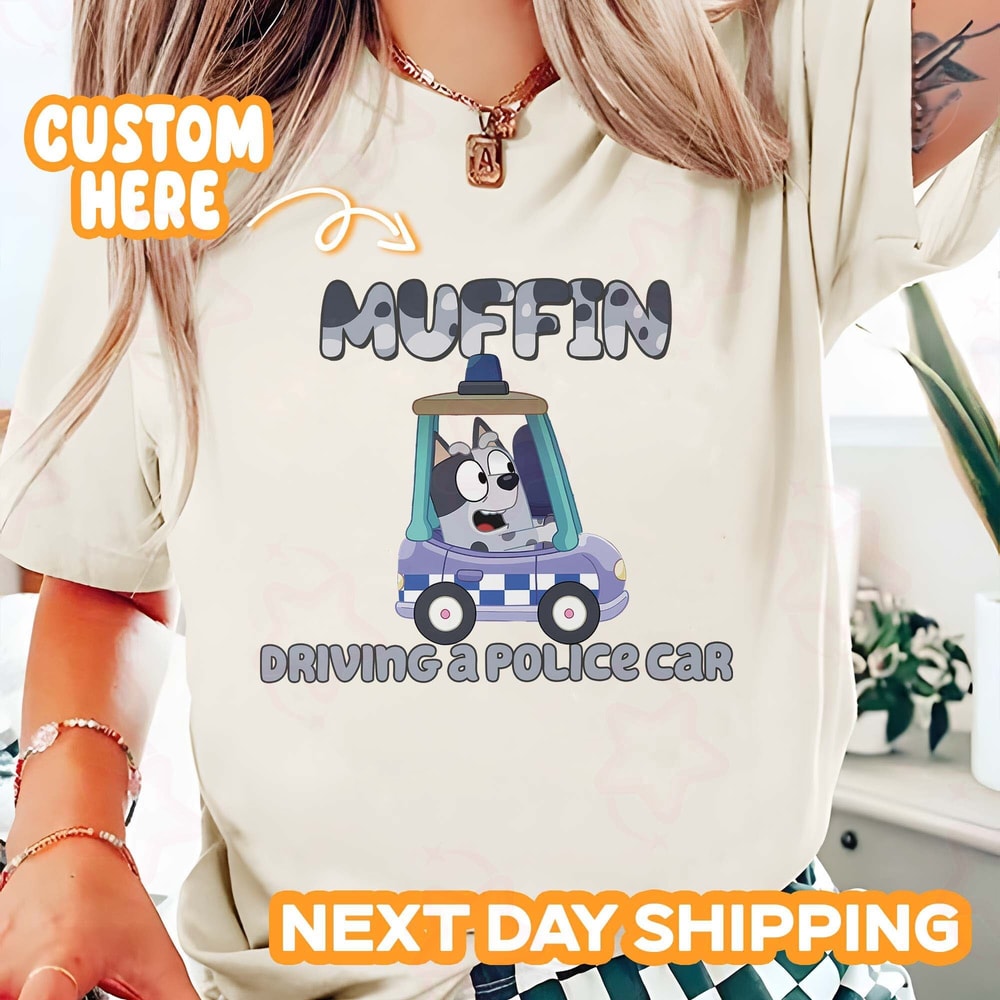 Muffin Driving A Police Car Shirt, Blue Dog Car Sweatshirt, Father's Day Sweatshirt, Funny Muffin Tee, Gift For Dad.jpg