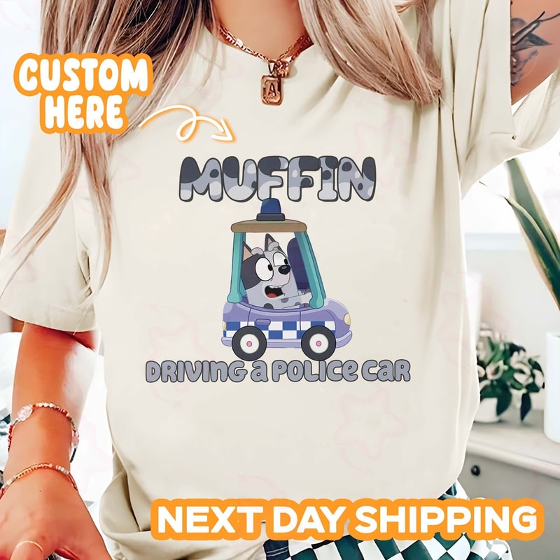 Muffin Driving A Police Car Shirt, Blue Dog Car Sweatshirt, Father's Day Sweatshirt, Funny Muffin Tee, Gift For Dad.jpg