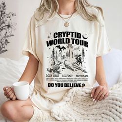 cryptid world tour cryptozoology shirt, bigfoot cryptidcore shirt, i want to believe supernatural shirt, folklore shirt,