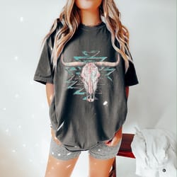 aztec bull skull oversized tshirt, comfort colors tshirt, graphic tees for women