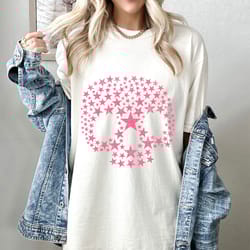 pink star skull oversized vintage tshirt, halloween skull shirt, skull shirt