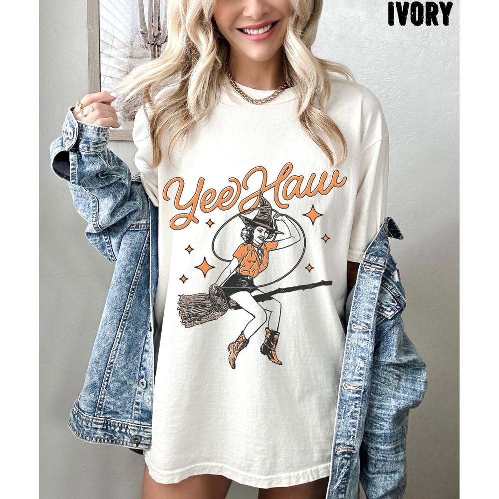 Yee Haw Vintage Halloween Cowgirl Witch Oversized T Shirt, Witch Cowgirl Comfort Colors Tee, Vintage Western Halloween T-Shirt, Witchy Vibes-2.jpg