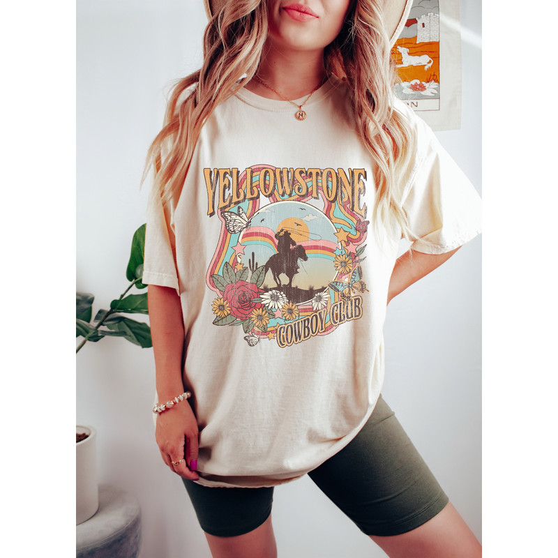 Yellowstone Cowboy Club Oversized Vintage T-Shirt, Yellowstone National Park Shirt, Yellowstone T-Shirt, Comfort Colors Shirt, Cowboy Shirt.jpg