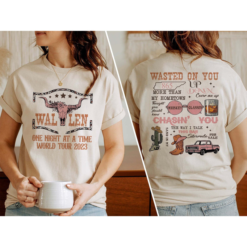 Morgan Wallen World Tour 2023 One Night At A Time 2 Side Shirt, Country Music Shirt, Country Music Shirt, Bull Skull Shirt, Wild West Shirt.jpg