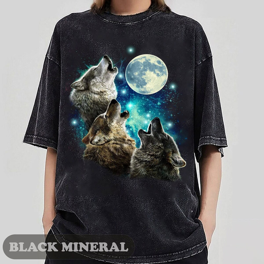 Howling Wolves Vintage 90s Graphic Shirt, Wolf Moon Bootleg Tee, Wild Free, Loyal Wolf Shirt, Grey Wolf Washed Shirt, Distressed Retro Shirt.jpg