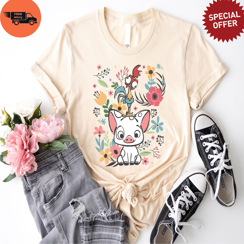 Disney Moana Shirt, Disney Moana 70s Style Floral Pua And Hei Hei Shirt, Family Vacation Shirt, Disney Moana Movie Shirt, Walt Disney World.jpg