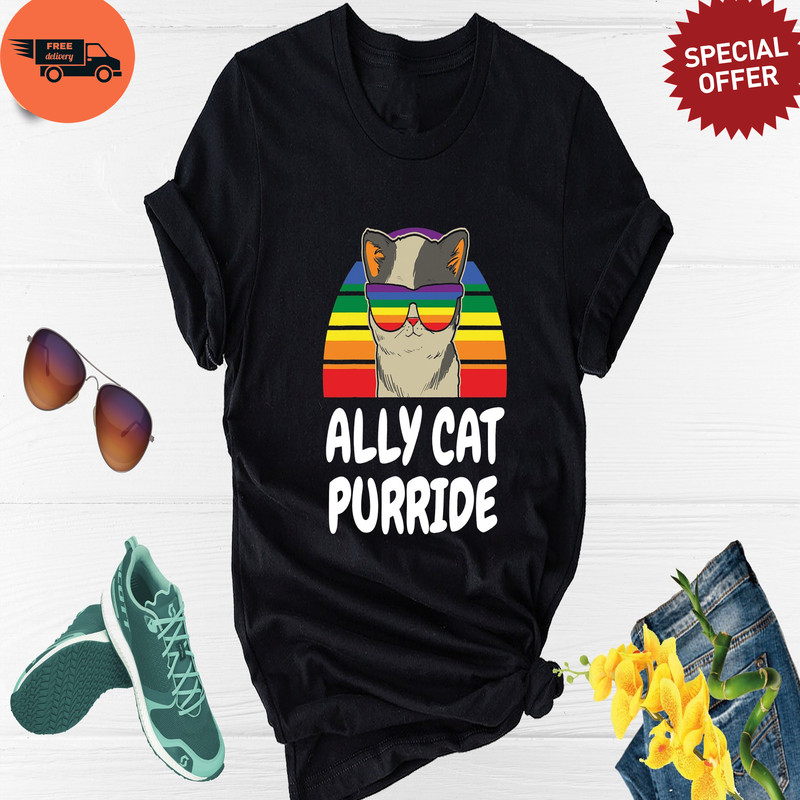 LGBTQ Ally Cat Shirt, Purride Cat Shirt, LGBT Flag Shirt, Gay Pride Shirt, LGBTQ Tank Top, Rainbow Pride T-Shirt, Rainbow Cat Shirt.jpg