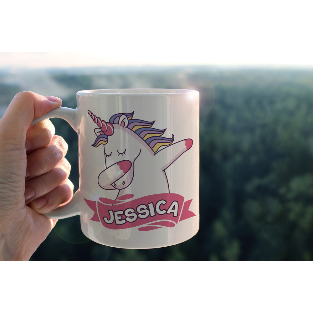 Custom Name Dabbing Unicorn Coffee Mug, Personalized Rainbow Tea Cup Cute Gift for Girlfriend, Colorful Microwave Safe Ceramic Mug for Kids.jpg