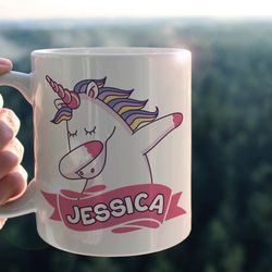 custom name dabbing unicorn coffee mug