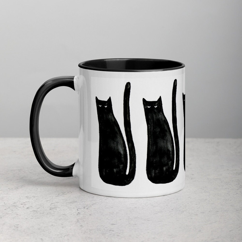 Moody Cat Mug - Cinco Gatos (Five Cats) - Black Handle & Inside.jpg