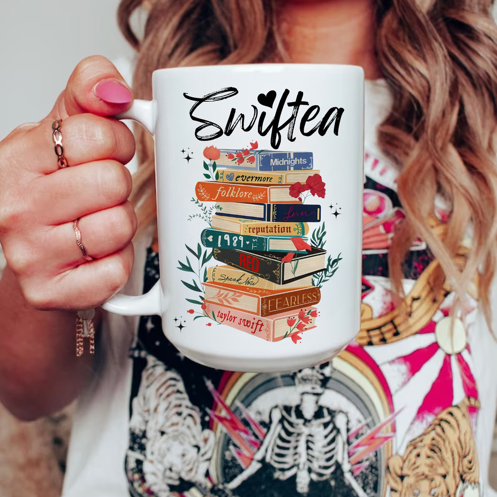 Swiftea Mug Taylor Swiftie Merch Taylors Version Music Albums as Books Trendy Mug Swiftie Gift Taylor Albums Swiftie Mom Gift for Bestie.jpg