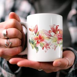 alstroemeria blossom mug, enchanting floral cottagecore mug,