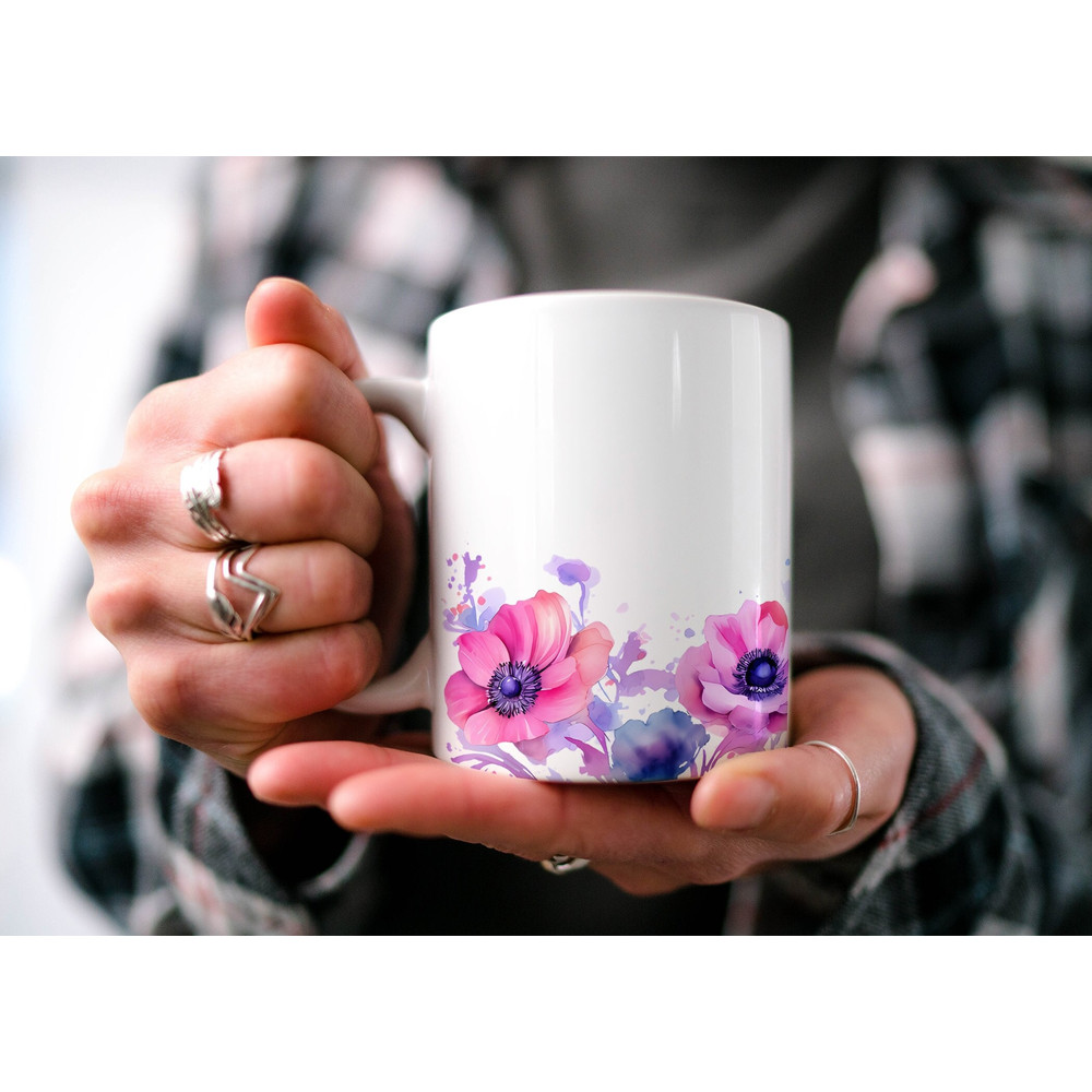 Anemone Blossom Mug, Enchanting Floral Cottagecore Mug, Botanical Mug, Beautiful Watercolor Summer Anemone Blossom, Nature Lover Gift.jpg