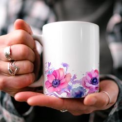anemone blossom mug, enchanting floral cottagecore mug, bota