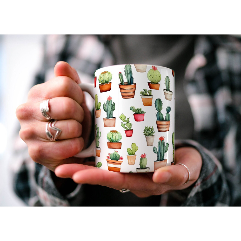 Cactus Pattern Garden Coffee Mug Boho Cottagecore Mug Beautiful Watercolor Design Nature Inspired Best Friend Gift Cute Mom Gift.jpg