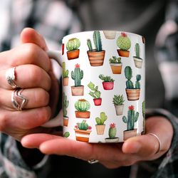 cactus pattern garden coffee mug  boho cottagecore mug  beau