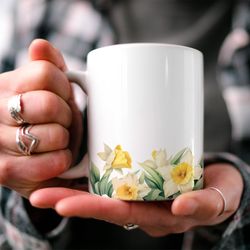 charming daffodils mug, enchanting floral cottagecore mug, b