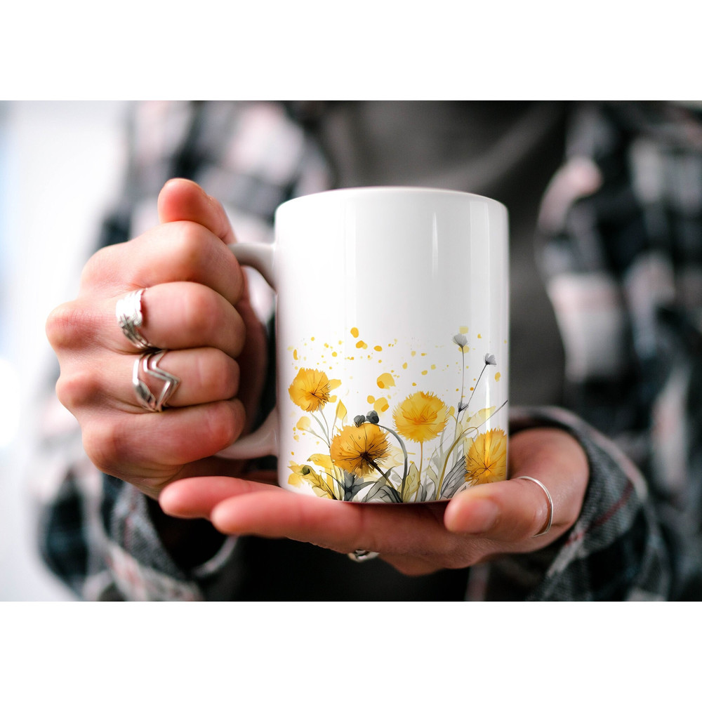Charming Dandelion Mug, Enchanting Floral Cottagecore Mug, Botanical Mug, Beautiful Watercolor Charming Dandelion Design, Nature Lover Gift.jpg