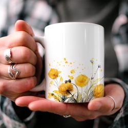 charming dandelion mug, enchanting floral cottagecore mug, b