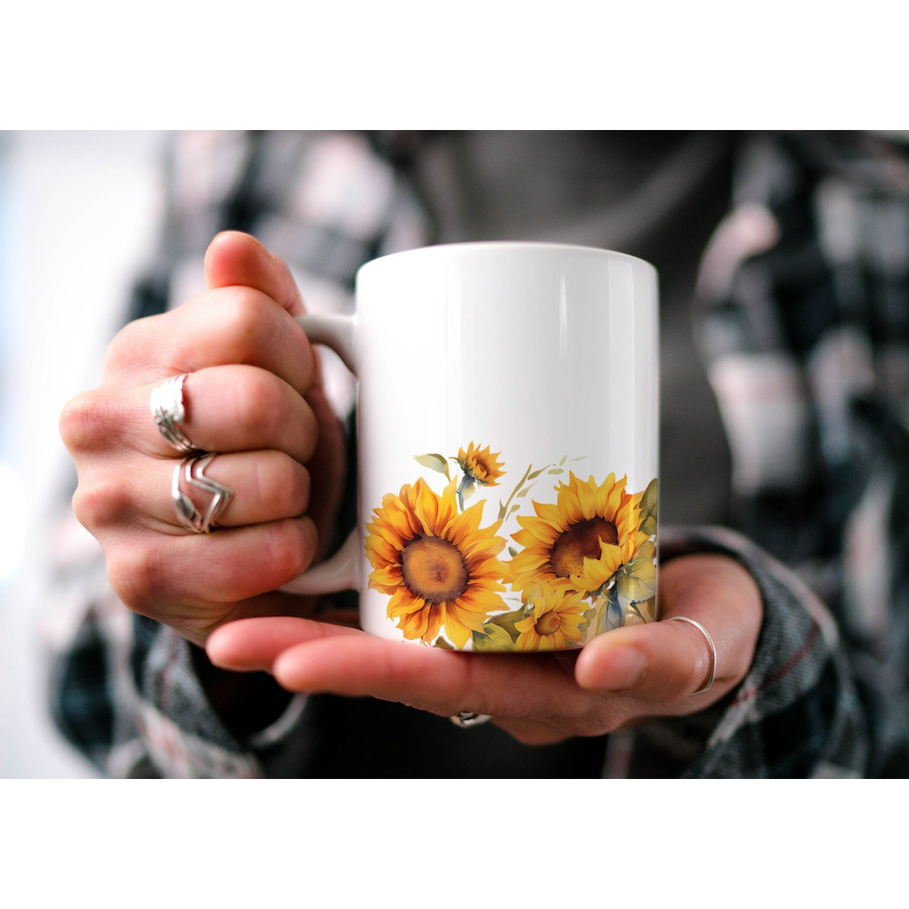 Charming Sunflower Mug, Floral Cottagecore Mug, Botanical Mug, Beautiful Watercolor Charming Sunflower Design, Nature Lover's Gift.jpg
