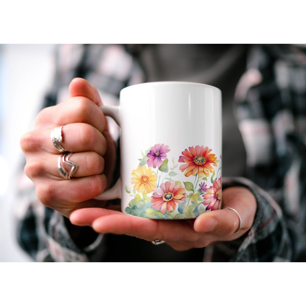 Charming Zinnia Mug, Enchanting Floral Cottagecore Mug, Botanical Mug, Beautiful Watercolor Zinnia Design, Nature Lover's Gift.jpg