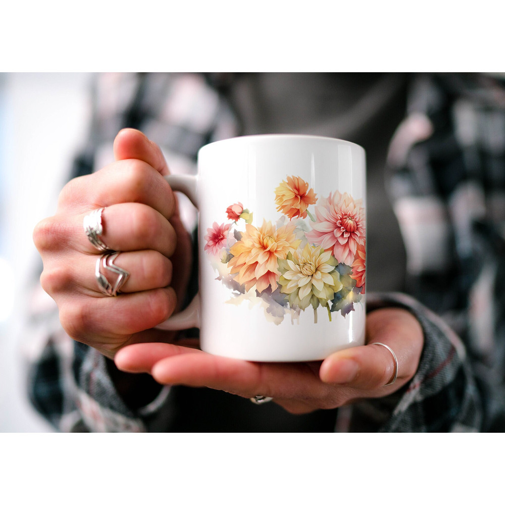 Enchanting Dahlia Blossom Mug, Enchanting Floral Cottagecore Mug, Botanical Mug, Beautiful Watercolor Dahlia Design, Nature Lover's Gift.jpg