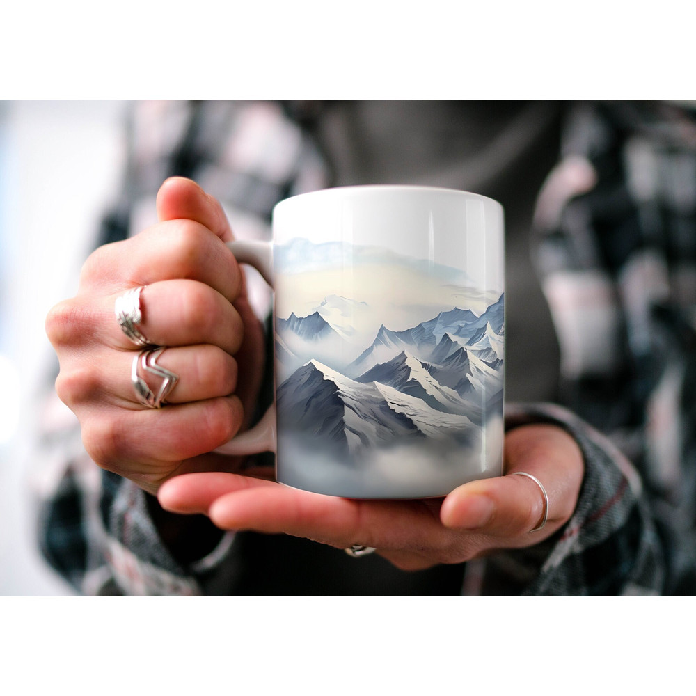 Himalayas Mountain Range Coffee Mug Nature Inspired Outdoor Design Watercolor Mountain Scene Dad Gift Hiker Gift Popular Mugs.jpg