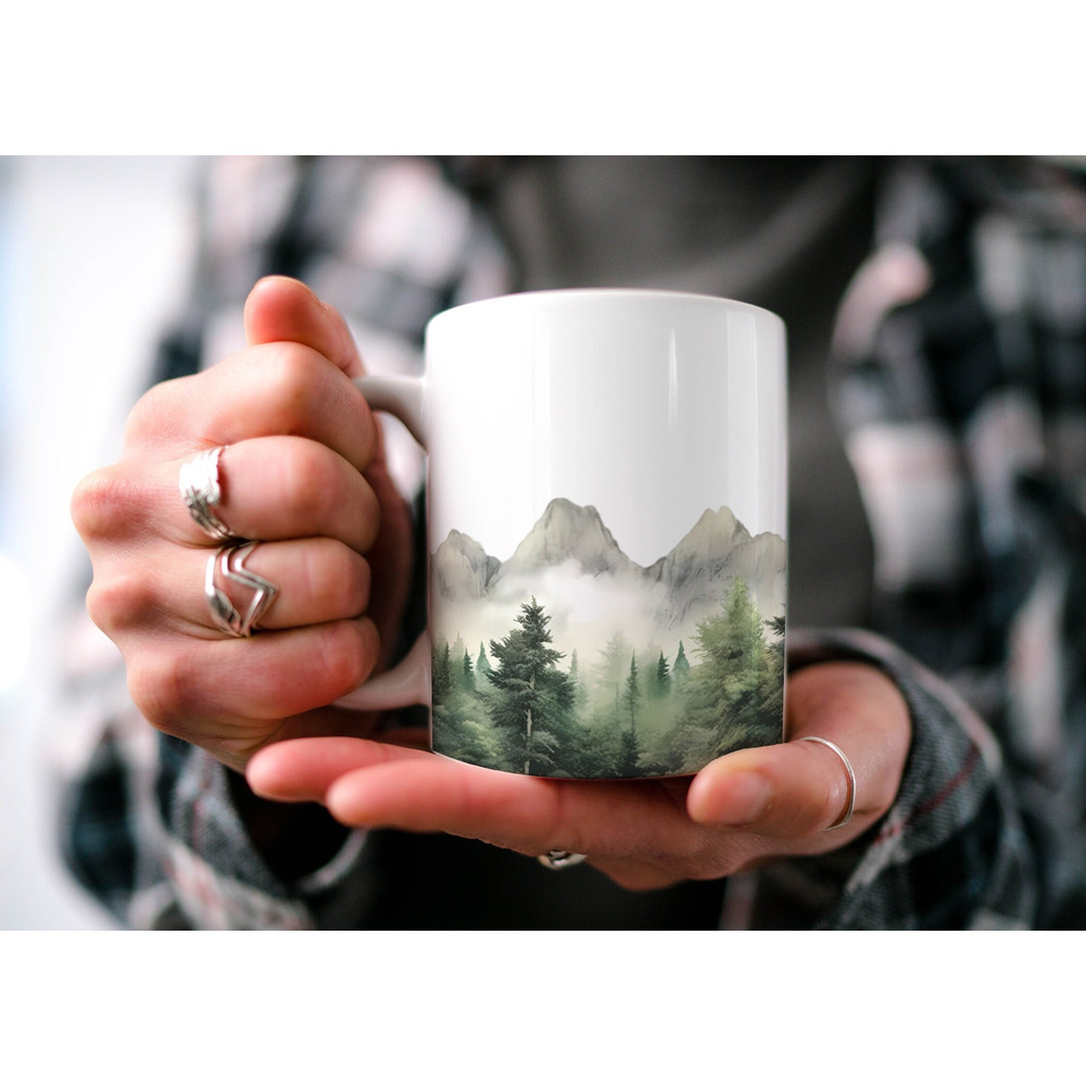 Mountain Fog Coffee Mug Camping Gift Travel Adventure Design Watercolor Mountain Scene Dad Gift Hiker Gift Mom Gift Popular.jpg