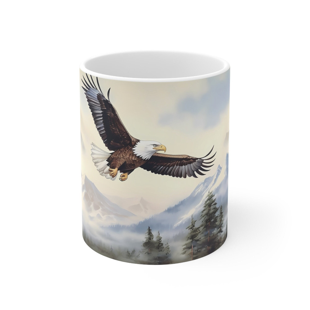 Mountains and Eagle Coffee Mug Nature Inspired Outdoor Design Watercolor Mountain Scene Dad Gift Nature Lover Gift Hunter Gift.jpg