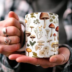 mushroom pattern garden coffee mug  boho cottagecore mug  be