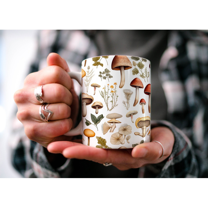Mushroom Pattern Garden Coffee Mug Boho Cottagecore Mug Beautiful Watercolor Design Nature Inspired Best Friend Gift Cute Mom Gift.jpg