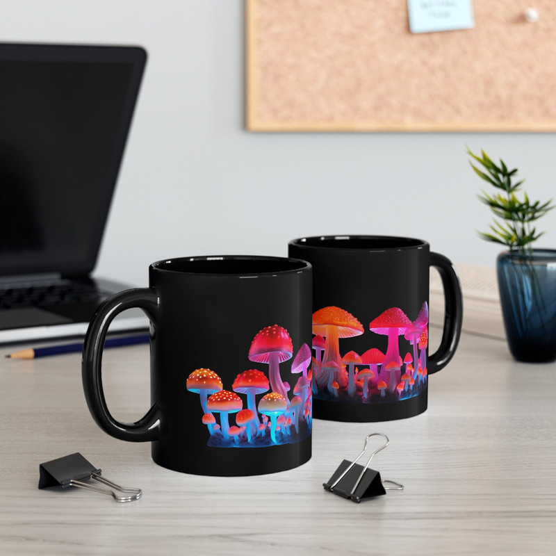 Neon Mushroom Coffee Mug Psychedelic Fungi Mug Beautiful Boho Cottagecore Design Mushroom Lover Gift Popular Cute Gift for Mom.jpg