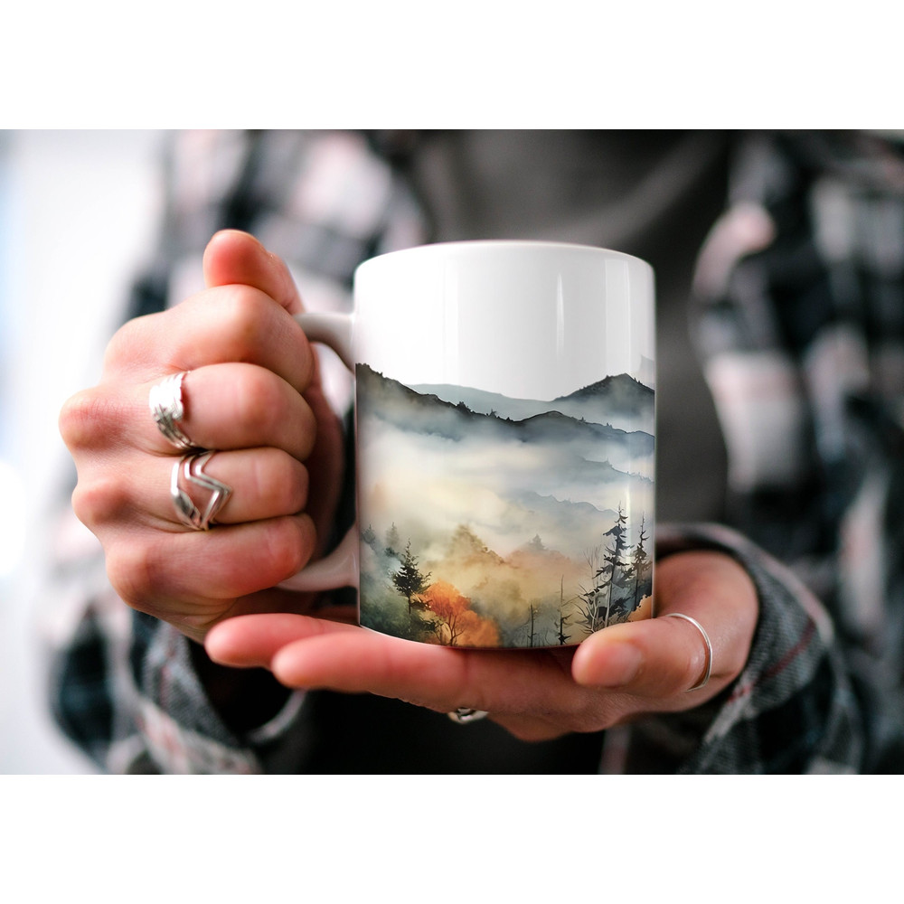 Smokey Mountains Range Mug Nature Inspired Outdoor Design Watercolor Mountain Scene Dad Gift Gift for Nature Lover Popular Mugs.jpg