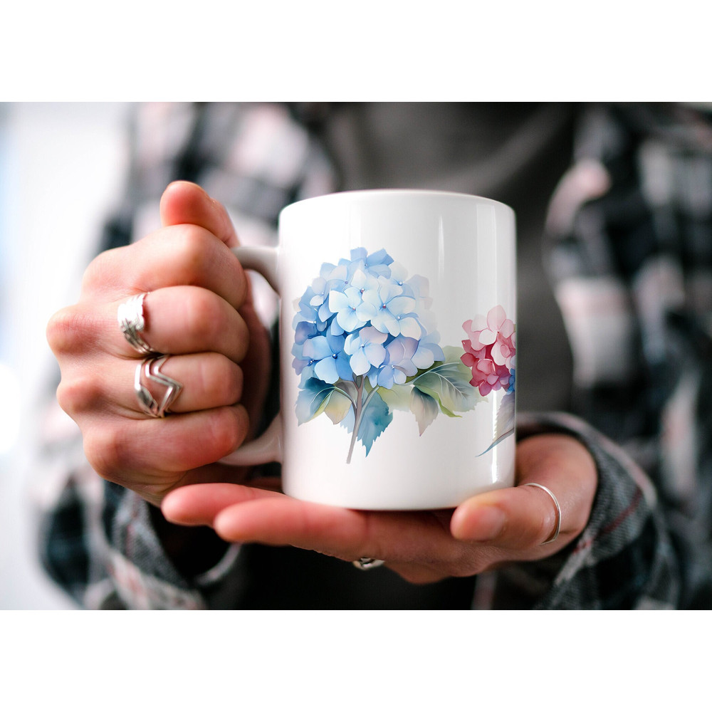 Summer Hydrangeas Mug, Enchanting Floral Cottagecore Mug, Botanical Mug, Beautiful Watercolor Summer Hydrangeas Design, Nature Lover's Gift.jpg
