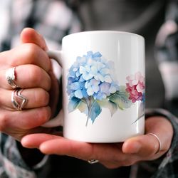 summer hydrangeas mug, enchanting floral cottagecore mug, bo