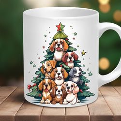 christmas mug, dog christmas tree, cute dog christmas mug, santa mug,