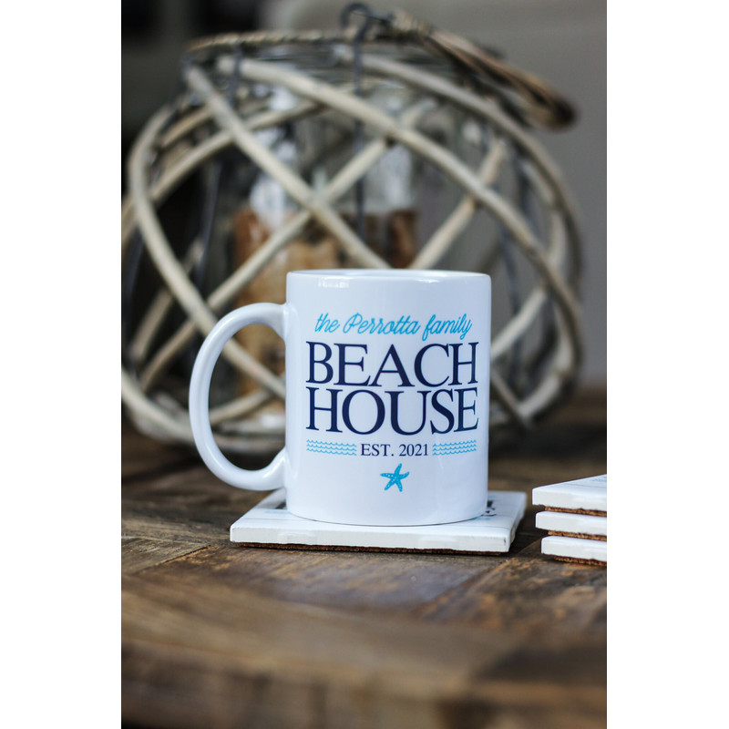 Beach House Gift, Beach Mug, Personalized Mug, Family Beach House, Housewarming Gift, Beach House Mug, Beach Coffee Mug, Beach House Decor.jpg