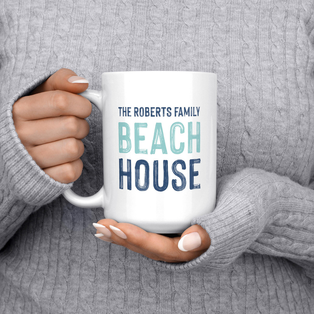 Family Beach House Mug, Personalized Beach Gift, Beach Mug, Beach Coffee Mug, Coastal Coffee Mug, Custom Beach Mug, Ocean Mug, Beach Decor.jpg