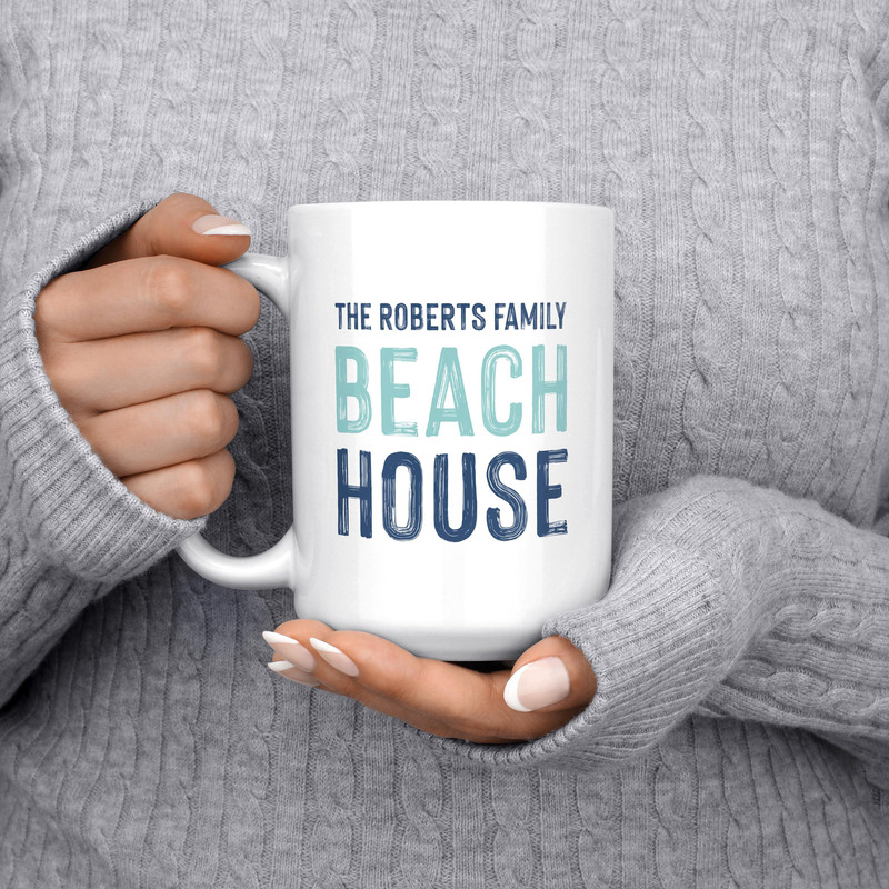 Family Beach House Mug, Personalized Beach Gift, Beach Mug, Beach Coffee Mug, Coastal Coffee Mug, Custom Beach Mug, Ocean Mug, Beach Decor.jpg