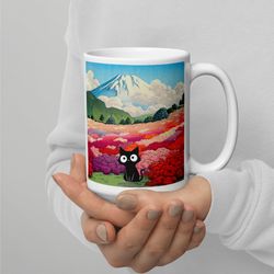 black cat mug mount fuji azalea garden mugposter hasui kawase fuji mou