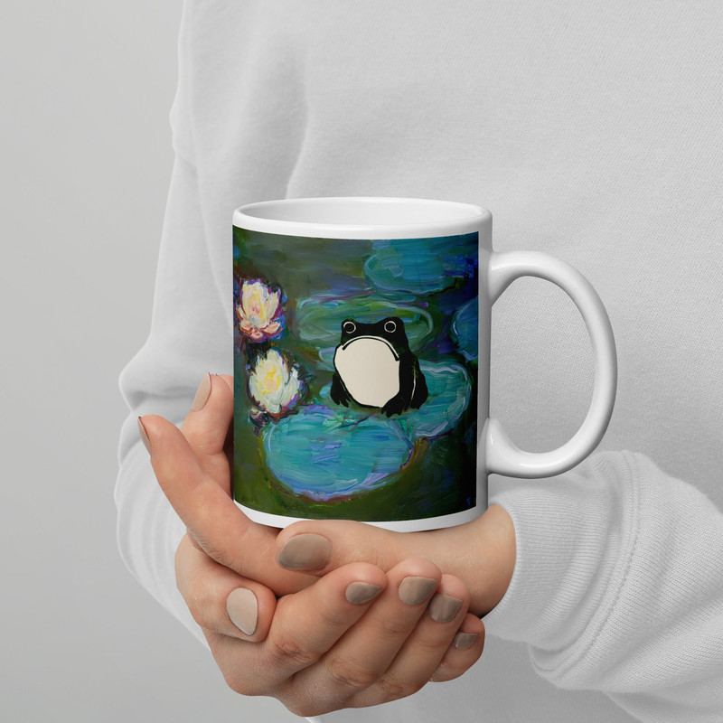Matsumoto Hoji Frog Mug, Monet Waterlily Mug, Sad Frog Mug, Claude Monet Angry Frog Poster, Floral Print, Funny Frog print, Unimpressed Frog.jpg