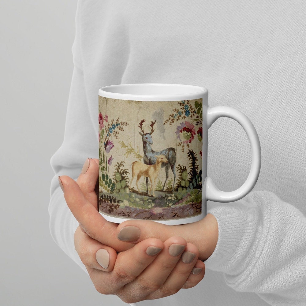 Jean Baptiste Pillement Mug Woodland Wildlife Painting Enchanted Forest Antique French Chinoiserie Mug Vintage Deer Cup Fine Art.jpg